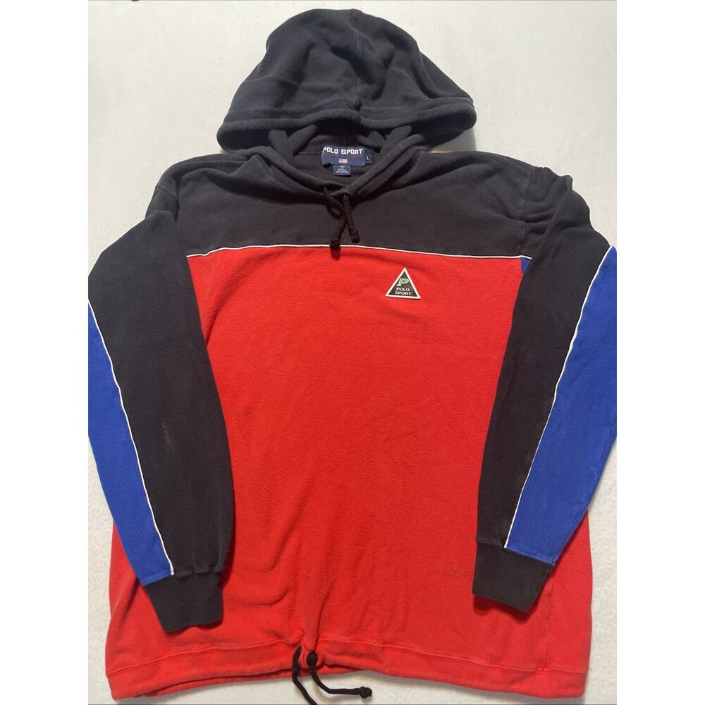 Vintage Made In USA Polo Ralph Lauren Sport Hoodie Sweatshirt Pullover large Red